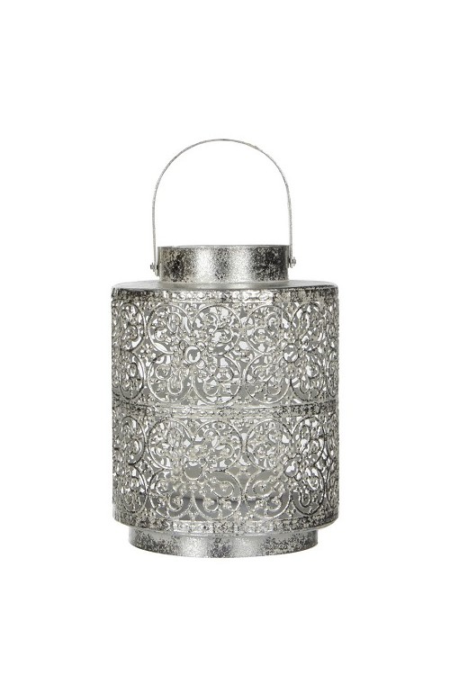 Mała latarenka metalowa srebrna okrągła 1380569 - 9,5x11.5 cm. - doniczki-poznan.pl